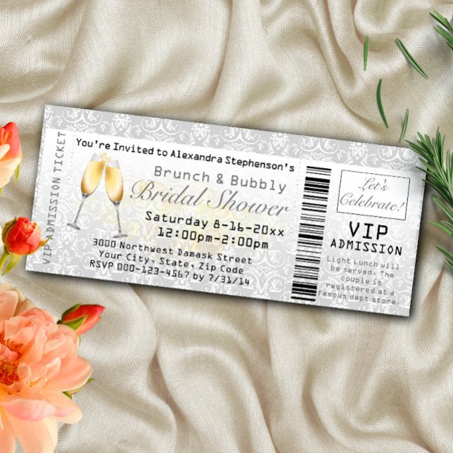 Invitation Billet d'entrée Fête des mariées Brunch et Bubbly (Créateur téléchargé)