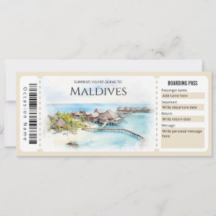 Invitation Billet d'entrée modifiable Maldives Plane Boarding