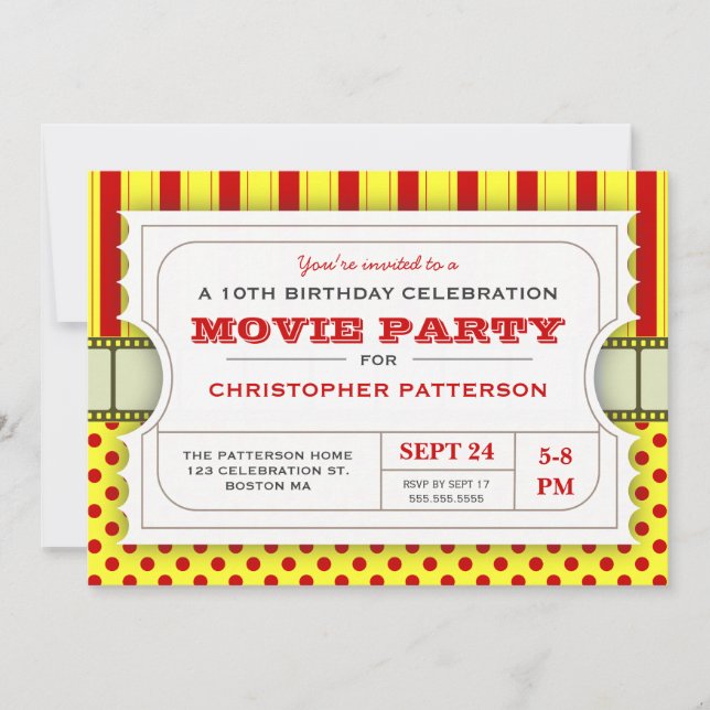 Invitation Billet d'entrée pour la fête d'anniversaire de la  (Devant)