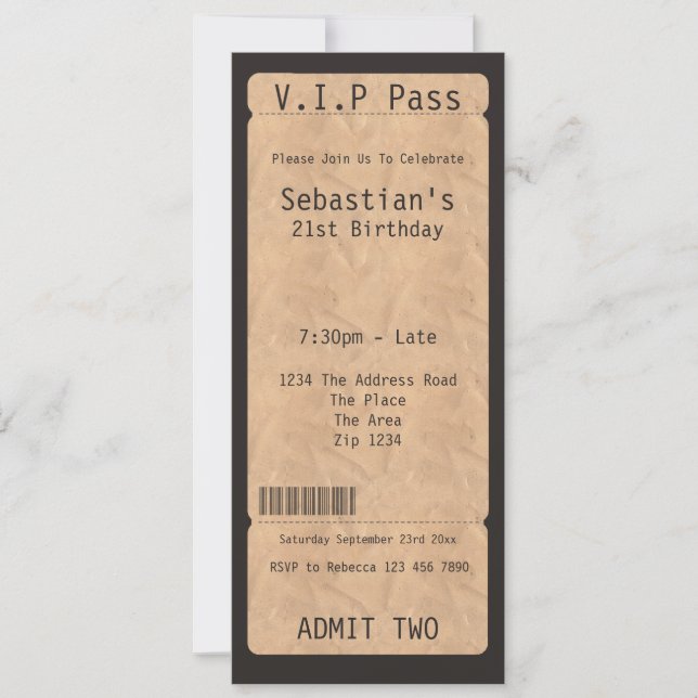 Invitation Billet d'entrée VIP Pass Party (Devant)