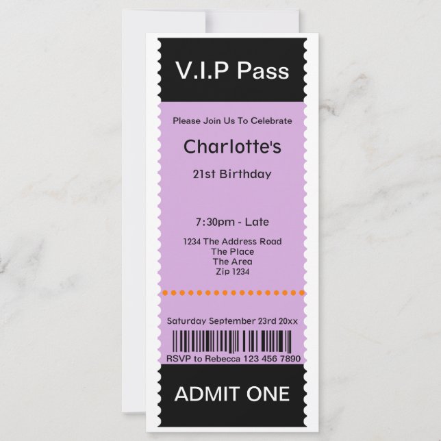 Invitation Billet d'entrée VIP Pass Party (Devant)