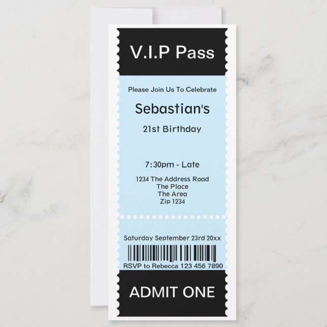 Invitation Billet d'entrée VIP Pass Party (Devant)