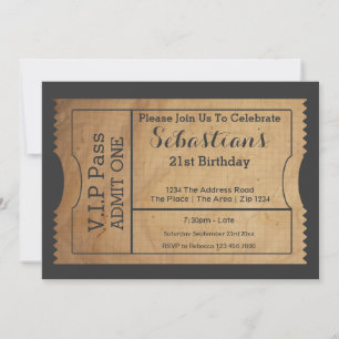Invitation Billet d'entrée VIP Pass Party Old Paper Style
