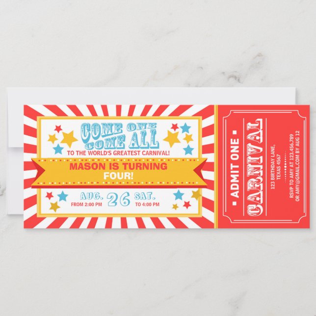 Invitation Billet d'invitation pour le carnaval de cirque Gar (Devant)