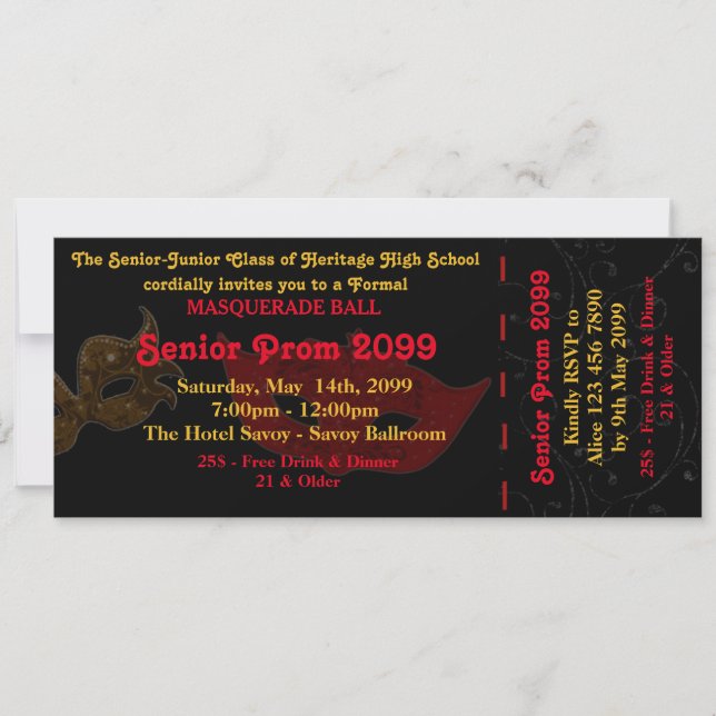 Invitation Billet d'invitation Prom Masquerade Style,chic,ten (Devant)