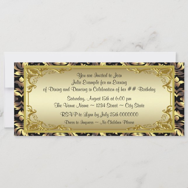 Invitation Billet d'or élégant fête d'anniversaire (Devant)