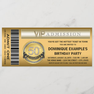 Invitation Billet d'or pour une fête d'anniversaire avec un n