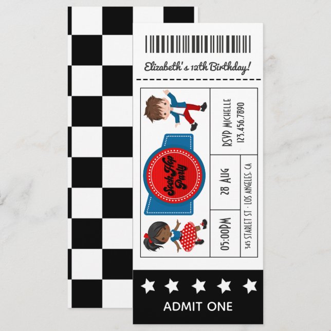 Invitation Billet du 4 juillet Sock Hop Party (Devant / Derrière)