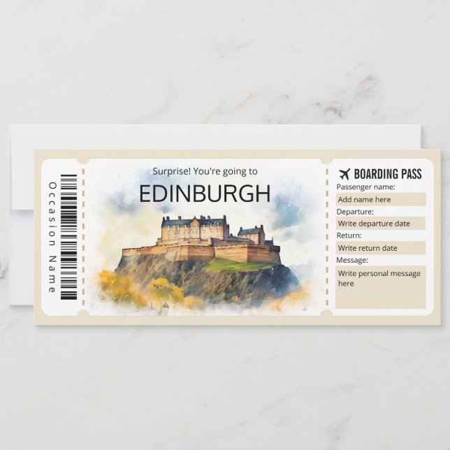 Invitation Billet Edinburgh Plane Scotland Trip (Devant)