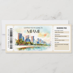 Invitation Billet Editable Miami Plane Boarding Pass