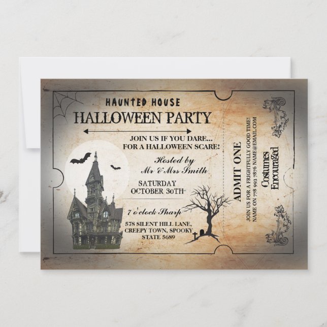 Invitation Billet Éffrayant Horreur Halloween House Party Inv (Devant)