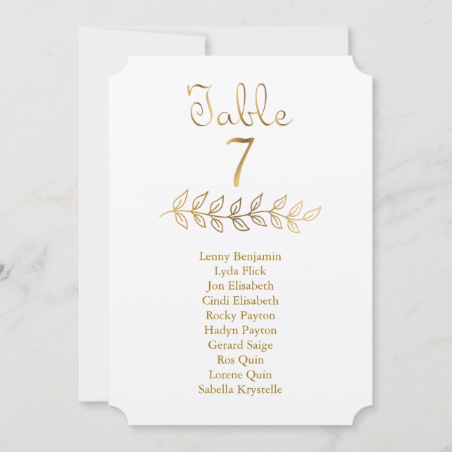 Invitation Billet élégant Gold Table Numéro 7 Sein Graphique (Devant)