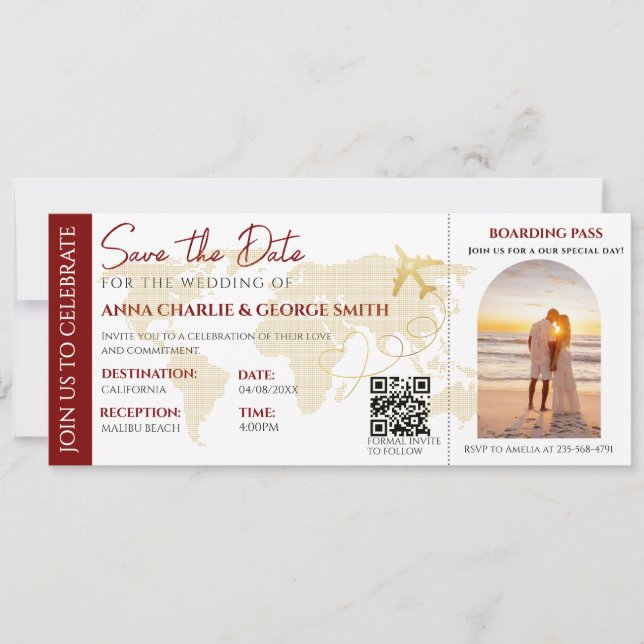 Invitation Billet Enregistrer La Date Avec mariage Photo (Devant)