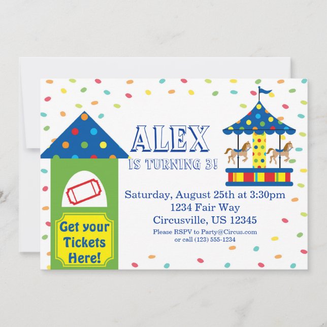 Invitation Billet et carousel, Carnaval Circus Party (Devant)