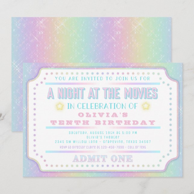 Invitation Billet Filet Fille Fête Anniversaire (Devant / Derrière)