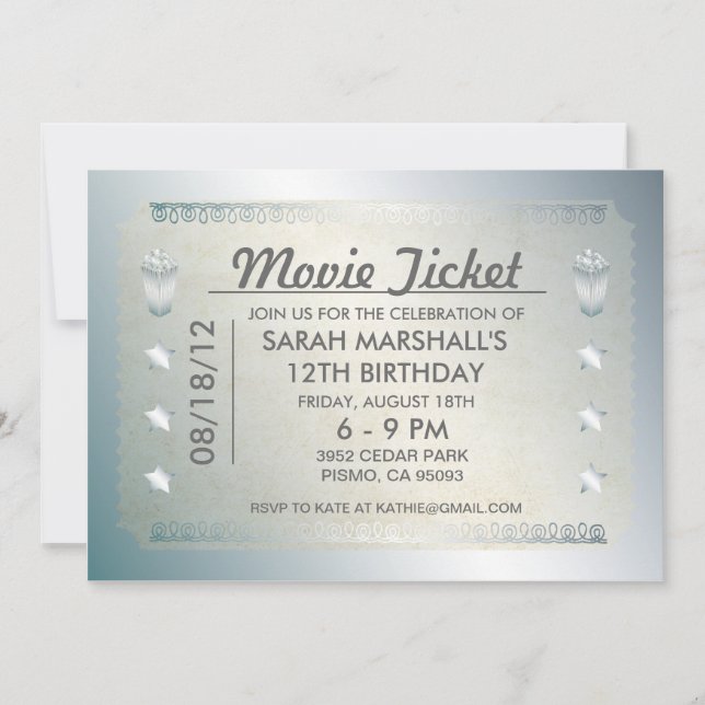 Invitation Billet film argent (Devant)