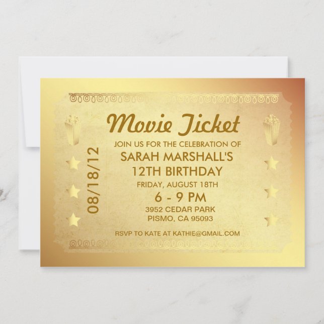 Invitation Billet film d'or (Devant)