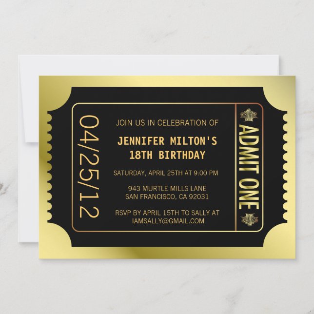 Invitation Billet film d'or (Devant)
