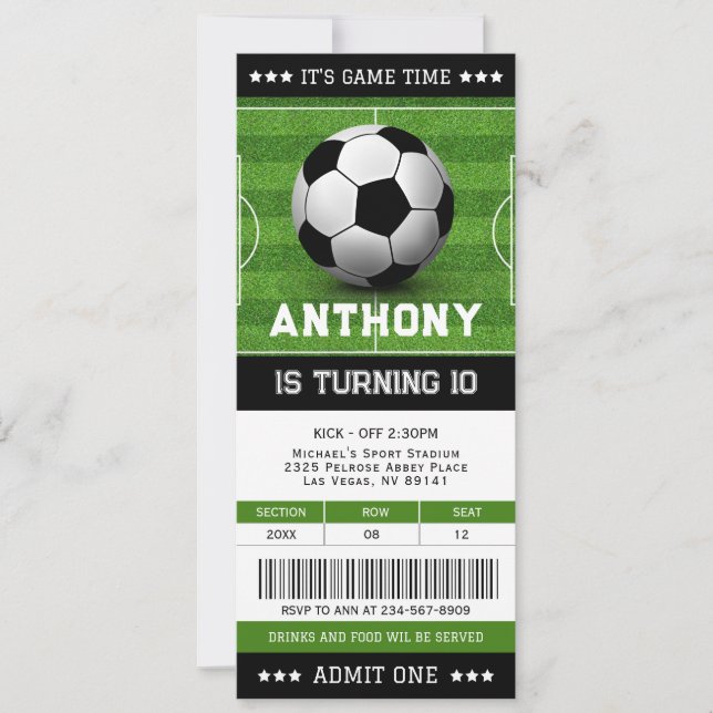 Invitation Billet Football Billet Anniversaire (Devant)