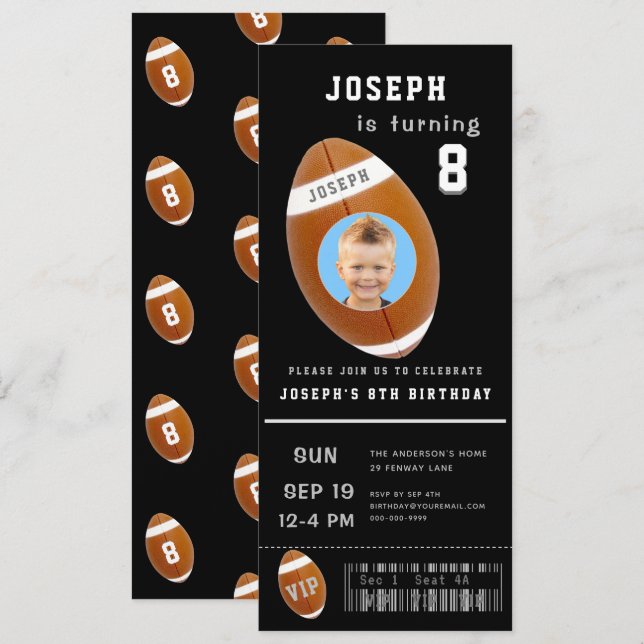 Invitation Billet Football Photo personnalisée Anniversaire (Devant / Derrière)