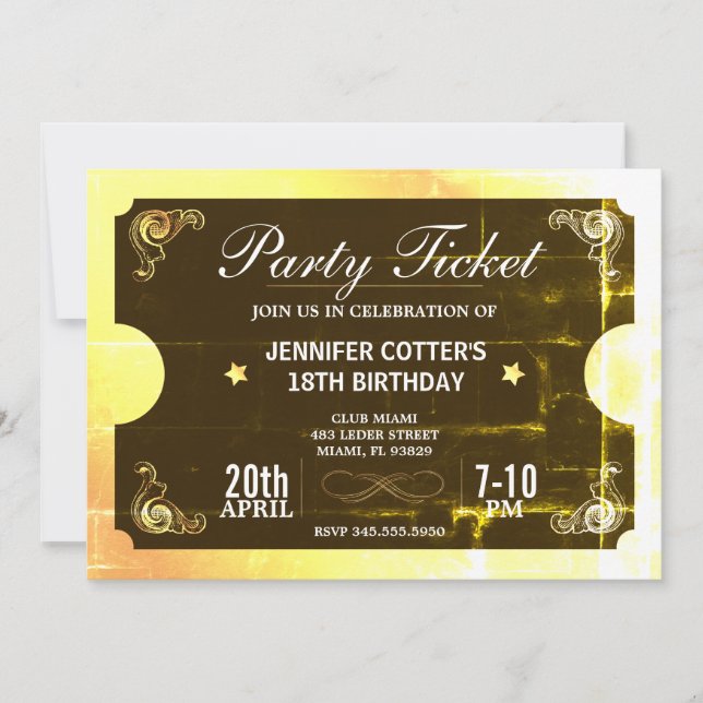 Invitation Billet Golden Party (Devant)