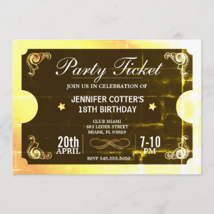 Invitation Billet Golden Party