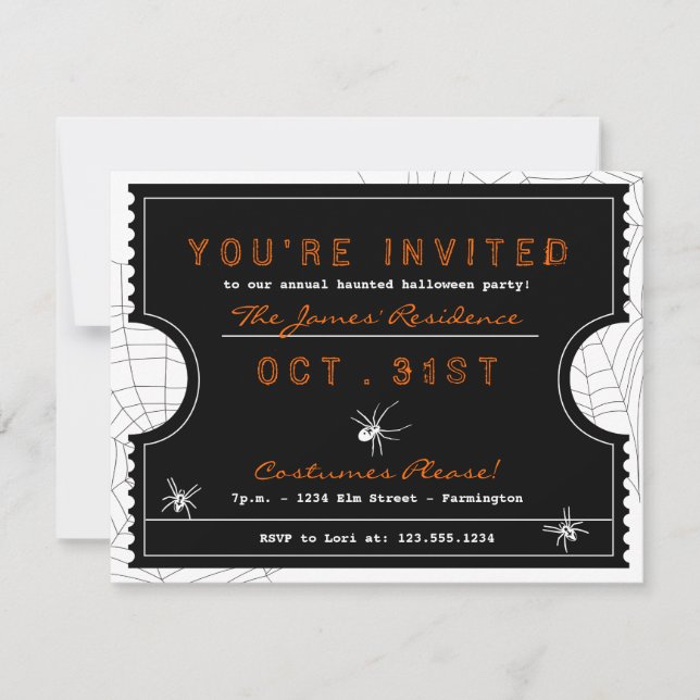 Invitation Billet Halloween avec l'invitation de Spider Web P (Devant)