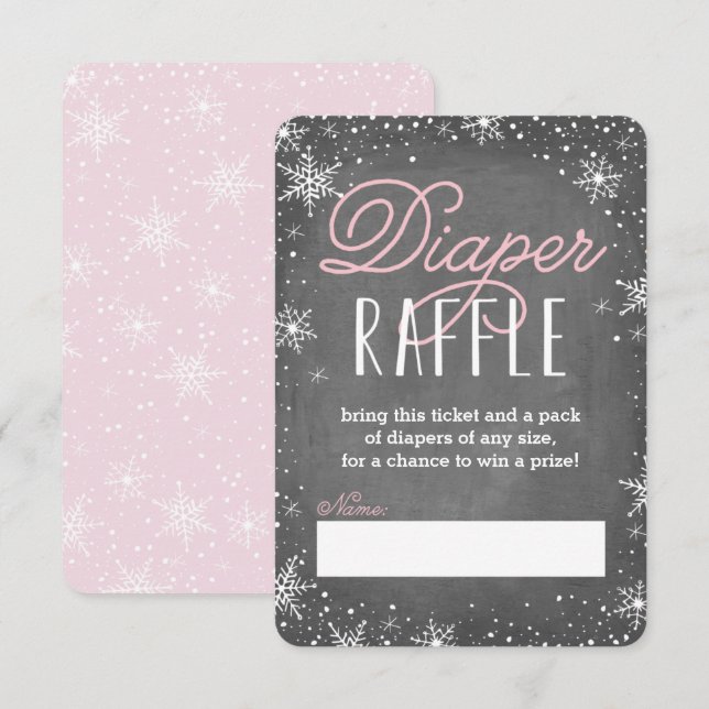 Invitation Billet hiver Snowflake rose Bébé Déchets Raffle (Devant / Derrière)