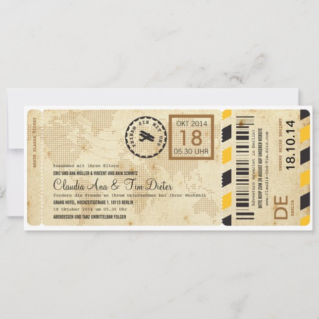 Invitation Billet Hochzeitseinladung de Flugzeug Bordkarte (Devant)