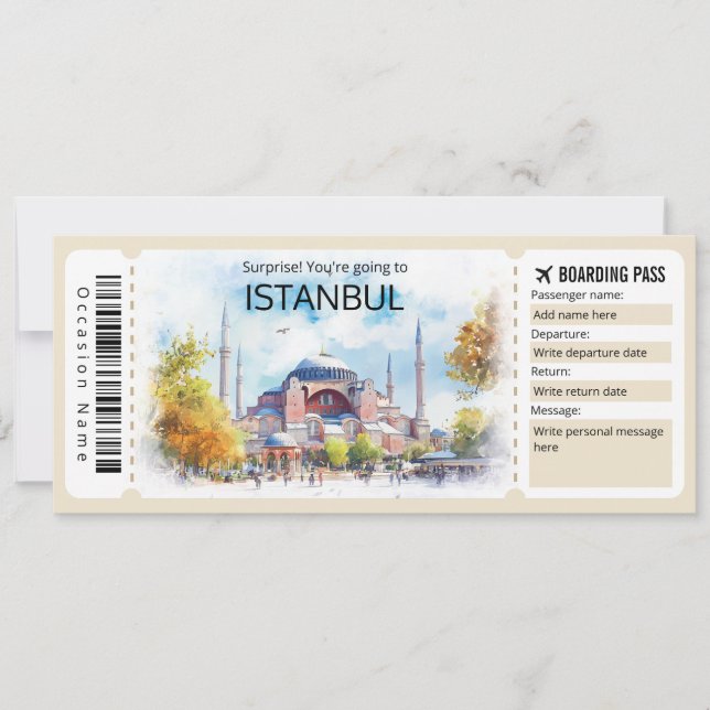 Invitation Billet Istambul Avion modifiable, Turquie Voyage (Devant)
