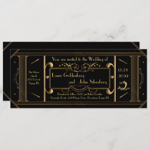 Invitation billet mariage art déco, noir, noir