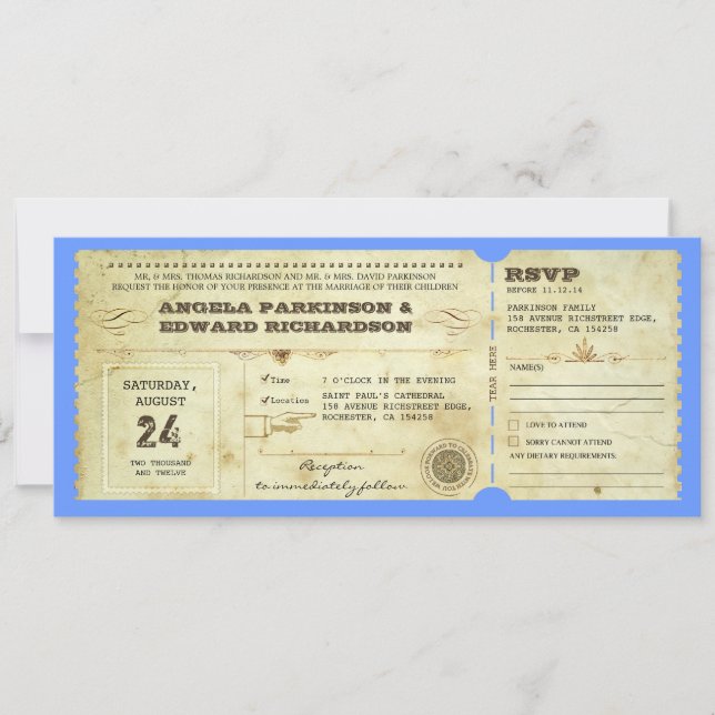 Invitation Billet mariage - modifier la couleur de l'arrière  (Devant)