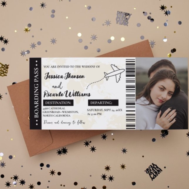 Invitation Billet mariage monogramme de laissez-passer d'emba (Créateur téléchargé)