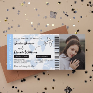 Invitation Billet mariage monogramme du pass Dusty Blue Board