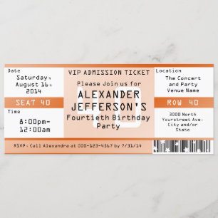 Invitation Billet Orange 40th Birthday Party