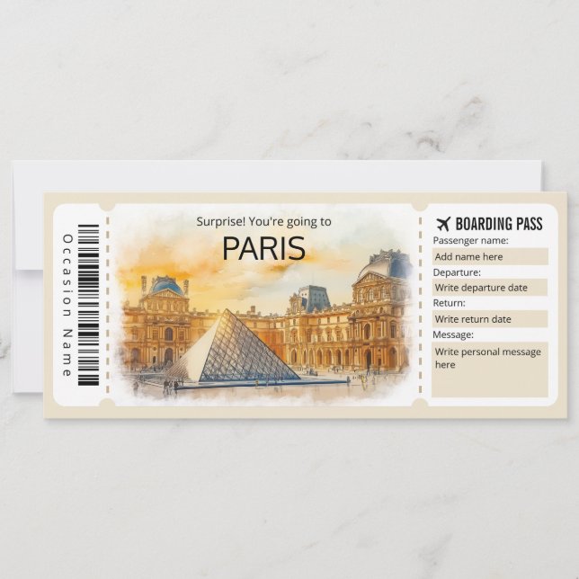 Invitation Billet Paris Avion modifiable, France Trip (Devant)
