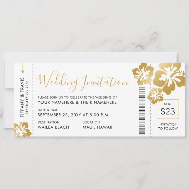 Invitation Billet Pass d'embarquement Gold Hibiscus Hawaii Ma (Devant)