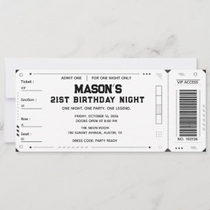 Invitation Billet personnalisé pour une fête VIP d'anniversai