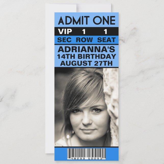 Invitation Billet photo de Bahama Blue VIP pour fête d'annive (Devant)