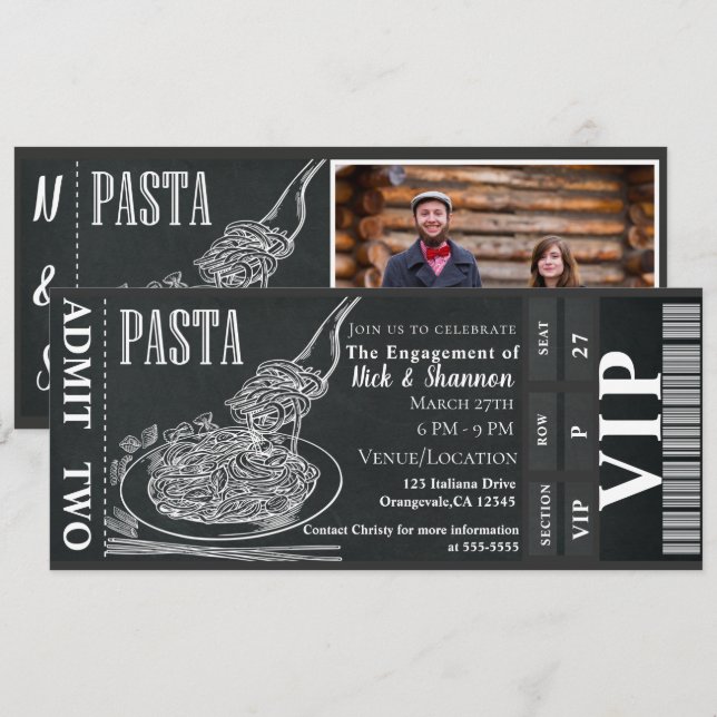 Invitation Billet photo Fiançailles Dîner Pâte Chalk Dîner (Devant / Derrière)