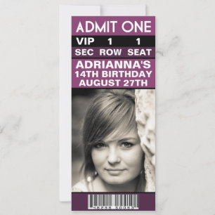 Invitation Billet photo VIP Plum Purple Anniversaire