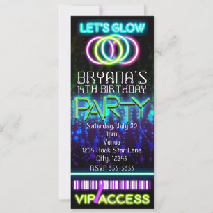 Invitation Billet pour fête d'anniversaire VIP néon lumineux 