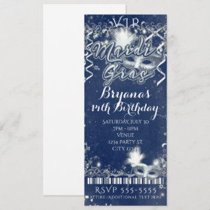Invitation Billet pour la fête d'anniversaire VIP Mardi Gras 