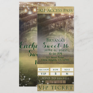 Invitation Billet pour la fête VIP Sweet 16 Enchanted Forest 