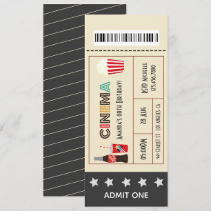 Invitation Billet pour une soirée cinéma rétro d'anniversaire
