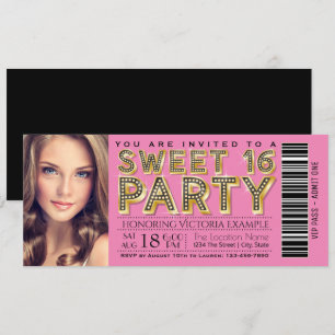 Invitation Billet rose et noir Hollywood Glam Sweet 16