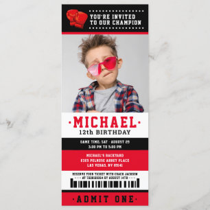 Invitation Billet rouge noir Boxe Photo Anniversaire