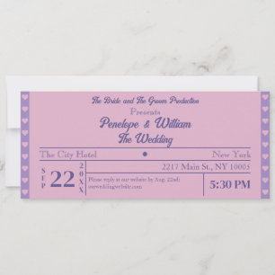 Invitation Billet Simple Retro Style Mariage violet