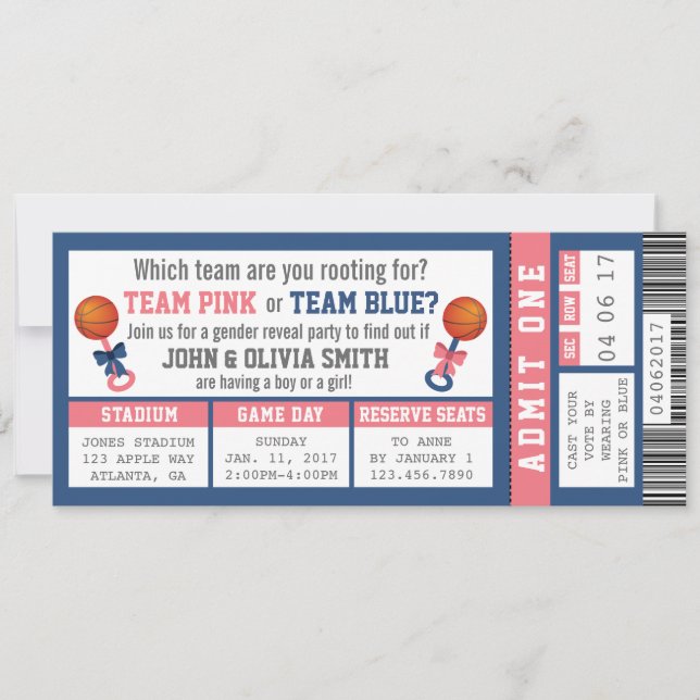 Invitation Billet sport Genre Reveillez Invitation, Basket-ba (Devant)