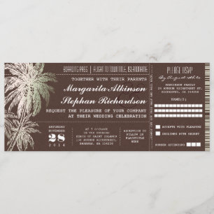 Invitation billet vintage marron destination mariage invitati